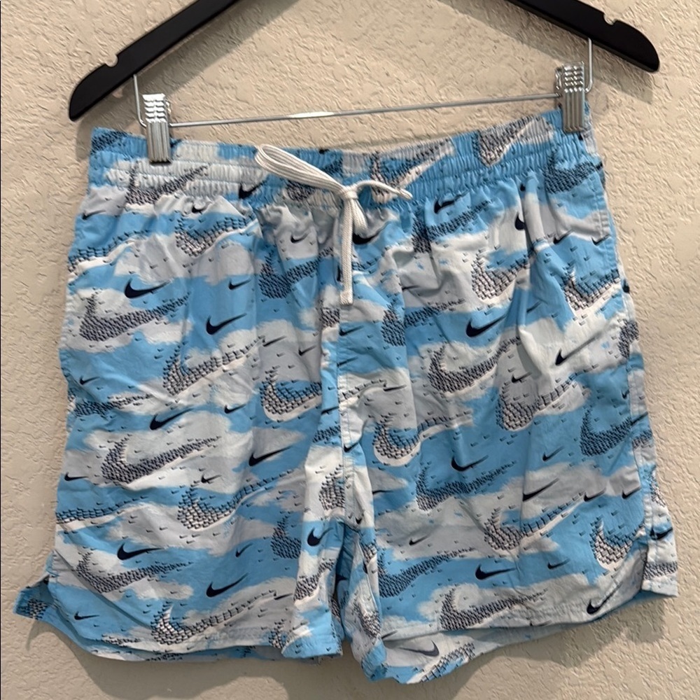 Nike Blue and White Patterned swin shorts Boys XL